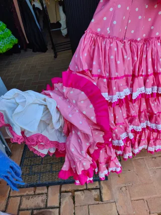 Traje Flamenca Rosa Lunares Blancos Talla Única