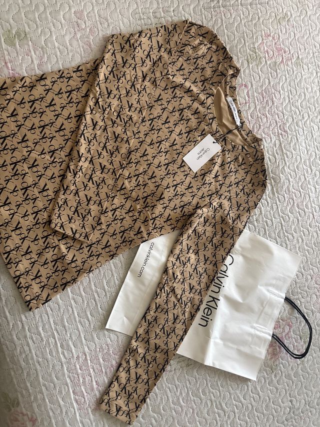 Maglietta Calvin Klein Beige/Nero Logo