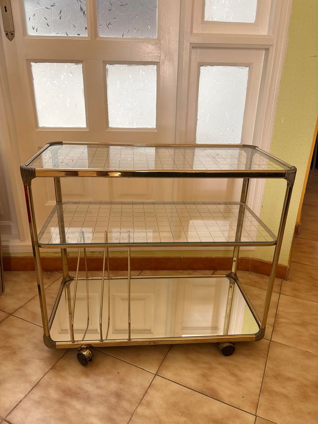 Carrello Ausiliare in Cristallo e Metallo Dorato