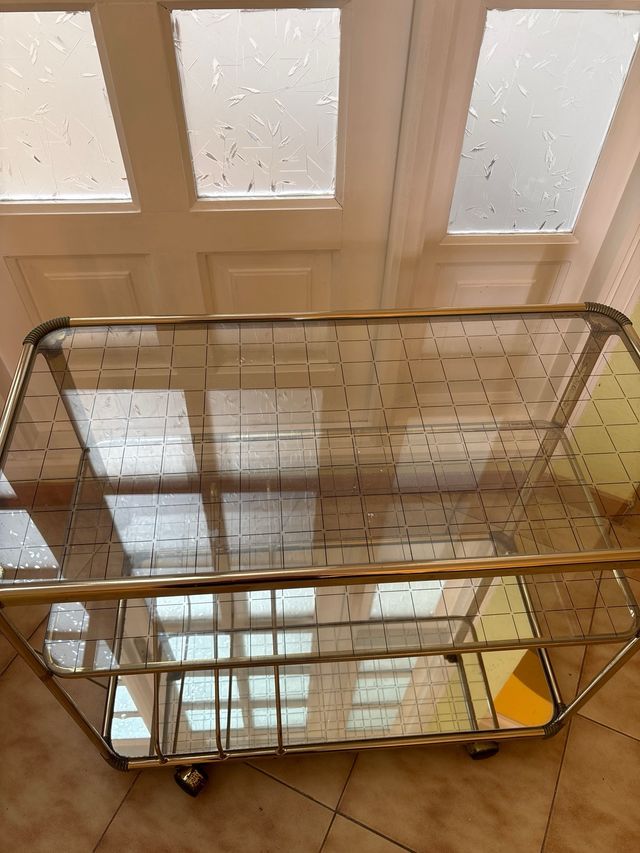 Carrello Ausiliare in Cristallo e Metallo Dorato