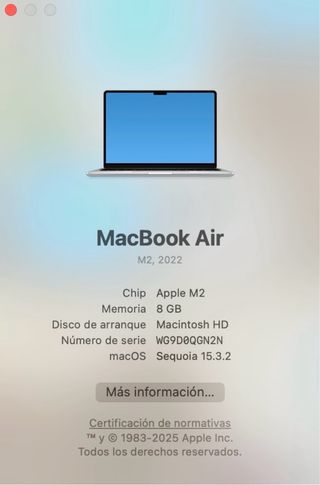 MacBook Air M2 2022 Plata con cargador y caja