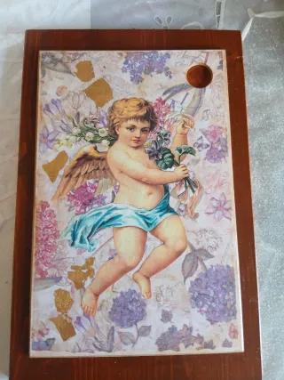 Quadro in legno e ceramica fatto a mano