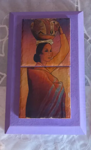 Quadro in legno e ceramica fatto a mano