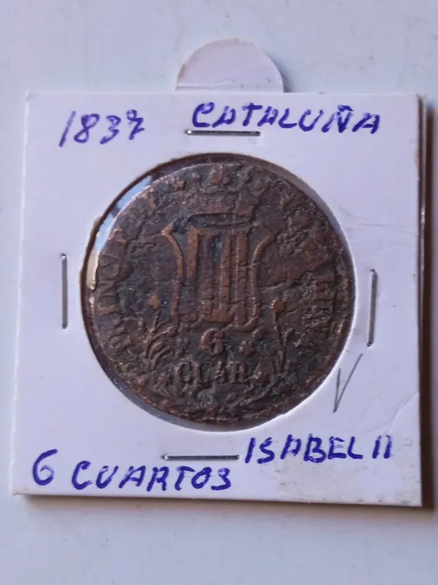 Isabel II 1837 Cataluña 6 cuartos