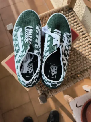 Zapatillas Vans Checkerboard Verdes y Blancas