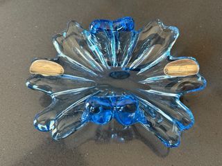 Pareja Ceniceros de cristal azul y plata antiguos