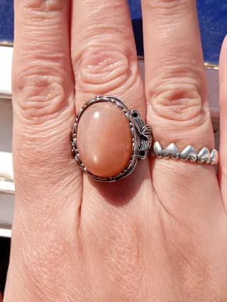 Anillo Piedra Lunar Naranja alpaca bañada plata