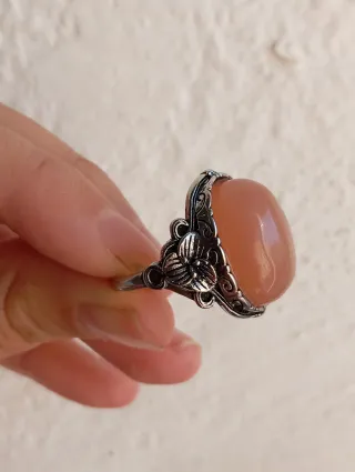 Anillo Piedra Lunar Naranja alpaca bañada plata