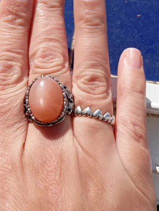 Anillo Piedra Lunar Naranja alpaca bañada plata