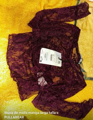 Blusa Pull&Bear Morada Encaje Manga Larga Talla S