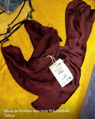 Blusa Pull&Bear Morada Encaje Manga Larga Talla S