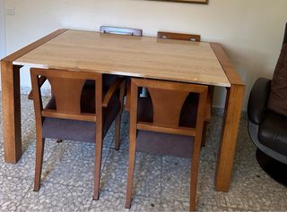 Mesa Travertino y 6 Sillas con Brazos