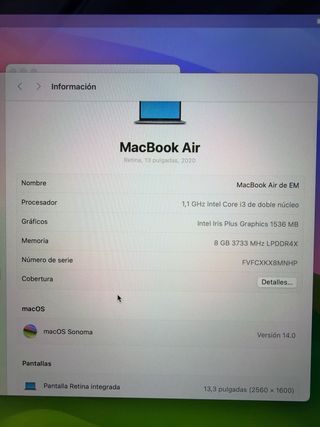 MacBook Air 2020 i3 8GB RAM 256GB SSD