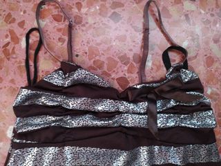 Blusa tirantes rayas marrón y plata