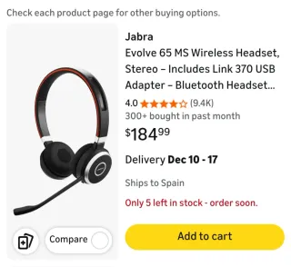 Jabra Evolve 65 + Cavo USB + Adattatore