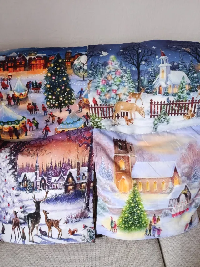 4 Capas de Almofada para Natal Cena de Inverno