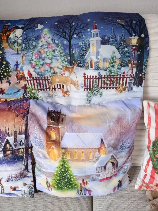 4 Capas de Almofada para Natal Cena de Inverno