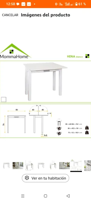 Mesa de cocina plegable blanca