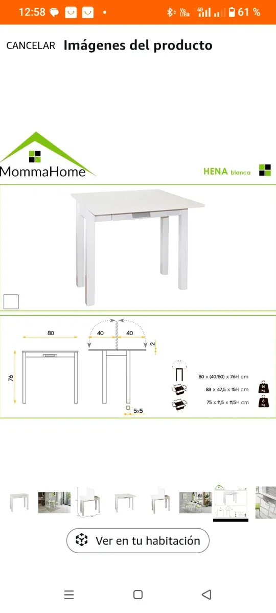 Mesa de cocina plegable blanca