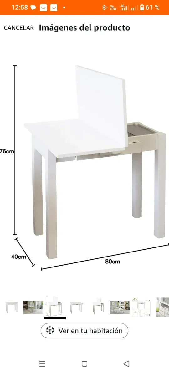 Mesa de cocina plegable blanca