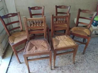 6 sedie in legno con seduta impagliata – rustiche