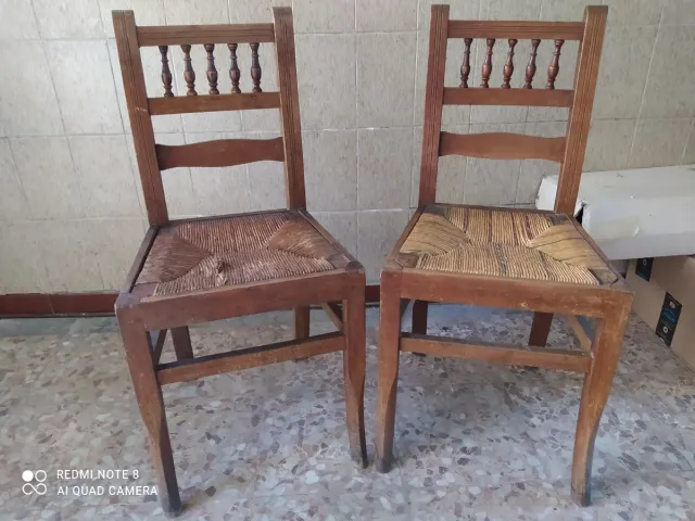 6 sedie in legno con seduta impagliata – rustiche