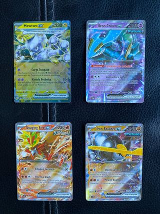 4 Cartas Pokémon EX Mewtwo, Iron Crown, Gouging Fi