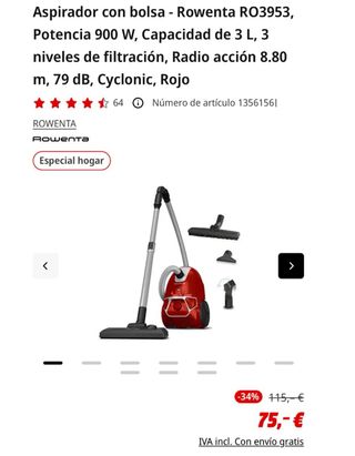 Aspiradora Rowenta Roja Compact Power