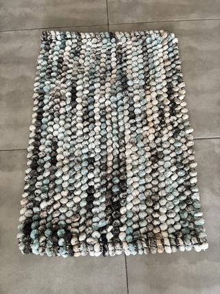 Tappeto di lana grigio e turchese