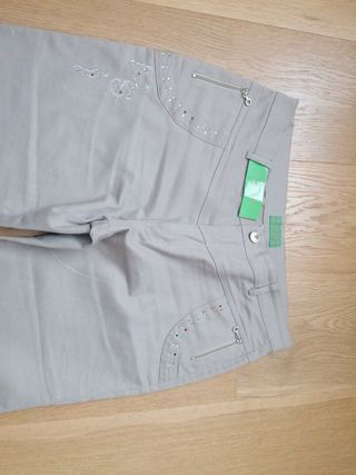 Pantalones anchos mujer beige