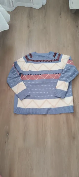 Jersey grecas beige y azul