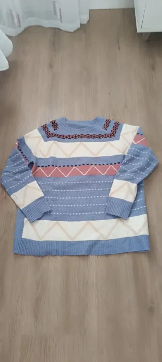 Jersey grecas beige y azul