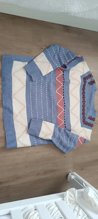 Jersey grecas beige y azul