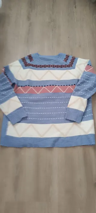 Jersey grecas beige y azul