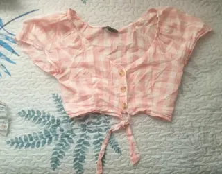 Top cuadros rosa y blanco