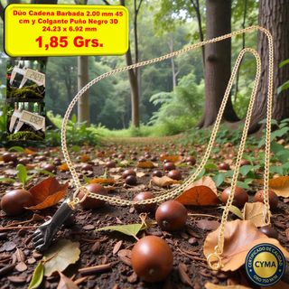 Cadena Oro 18k 45cm y Colgante Puño Negro