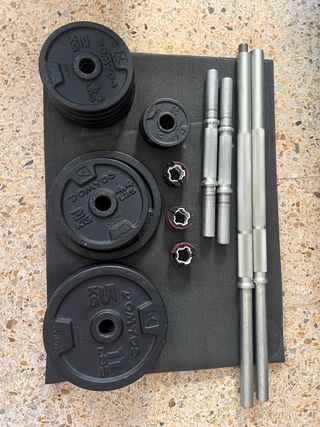 Barra desmontable, mancuernas y discos