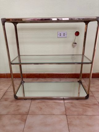 Tavolino ausiliario in cristallo e metallo dorato