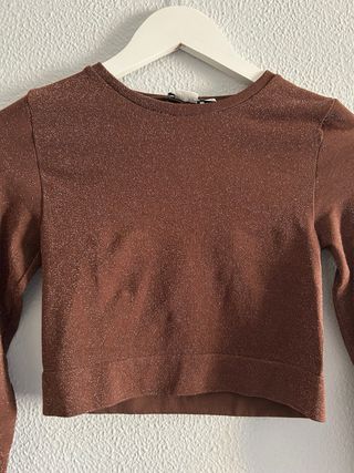 Top brillante marrón S