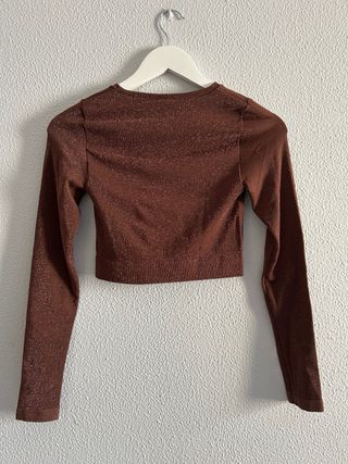 Top brillante marrón S