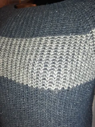 Maglione donna righe blu e grigio