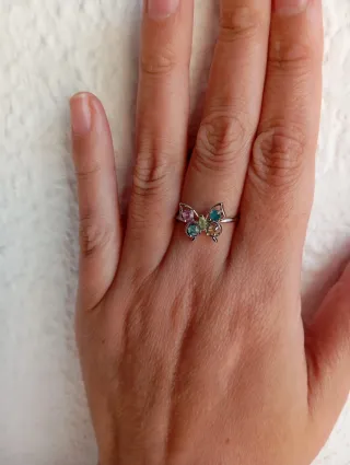 Anillo Mariposa Turmalina alpaca bañanada plata