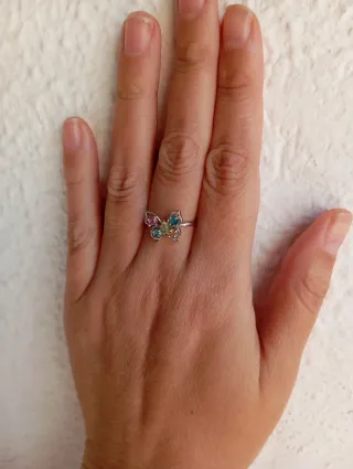 Anillo Mariposa Turmalina alpaca bañanada plata