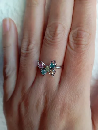 Anillo Mariposa Turmalina alpaca bañanada plata