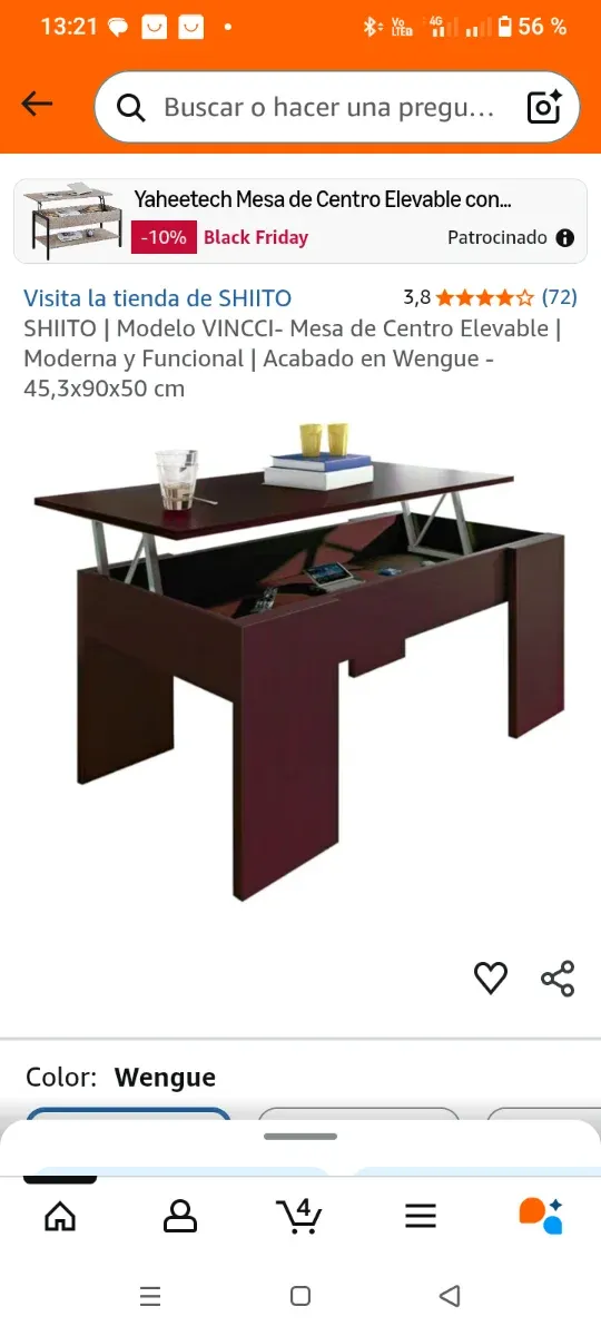 Tavolo da Salotto Elevabile Wengé Yaheetech