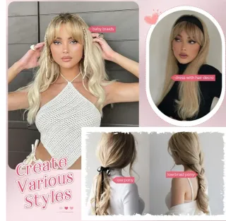 Peluca rubia larga en capas con flequillo