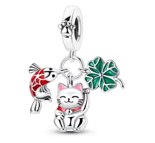Charm Trébol Carpa koi Gato Suerte Pulsera Pandora
