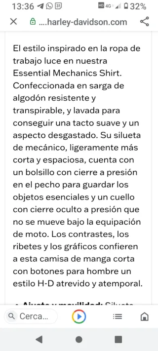 Camisa Harley Davidson Talla L Negra/Beige