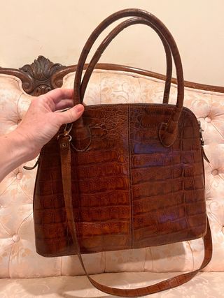 Bolso Piel Cocodrilo Marrón Auténtico vintage.