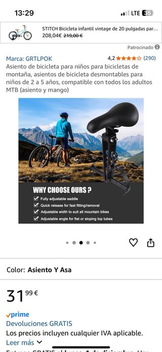 Asiento Bici Niños GRTLPOK